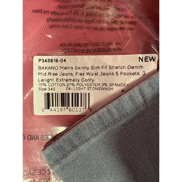 Bakano 34s Light Stone Wash Skinny Slim Fit Denim Mid Rise Jeans New KK - Picture 3 of 5
